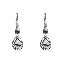 Sterling Silver Blue john Marcasite Pear Drop Earrings, E1703.