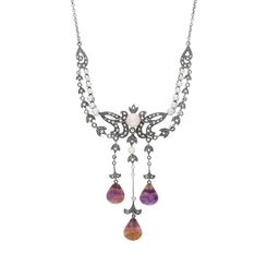 Sterling Silver Blue John Marcasite Pearl Triple Drop Necklace, N917.