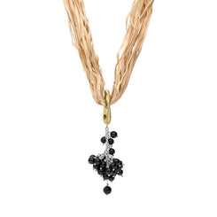 Sterling Silver Gold Plated Whitby Jet Bead Multi-Silk Cord Necklace D N574.