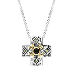 Sterling Silver Whitby Jet Ornate Cross Necklace D 0454