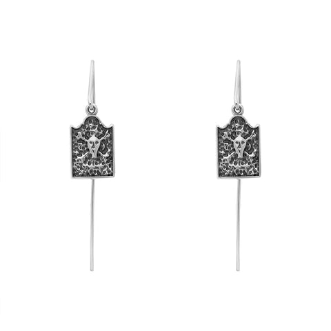 Sterling Silver Whitby Jet Gravestone Skull and Crossbones Hook Earrings E2594