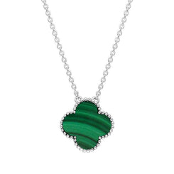 Sterling Silver Malachite Bloom Large Four Leaf Clover Ball Edge Chain Necklet, N1043