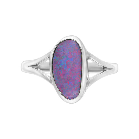 Sterling Silver Opal Doublet Abstract Split Shank Ring D
