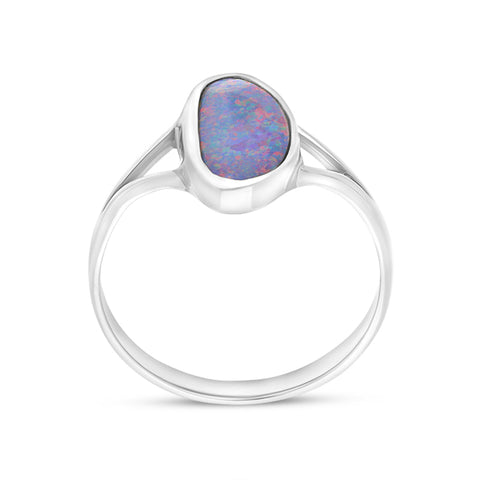 Sterling Silver Opal Doublet Abstract Split Shank Ring D
