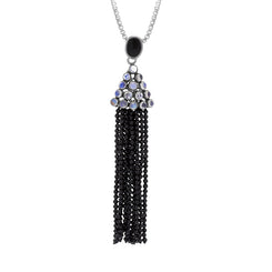 Sterling Silver Rhodium Onyx Moonstone Cascade Large Tassel Necklace D, PUNQ0005267.