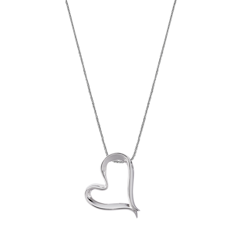 Sterling Silver Ribbon Effect Heart Necklace, P2769