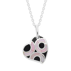 Sterling Silver Whitby Jet Pink Mother of Pearl Heart Necklace D P911.