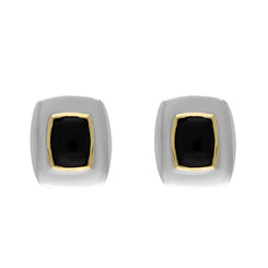 Sterling Silver Whitby Jet Oblong Stud Earrings D 0155