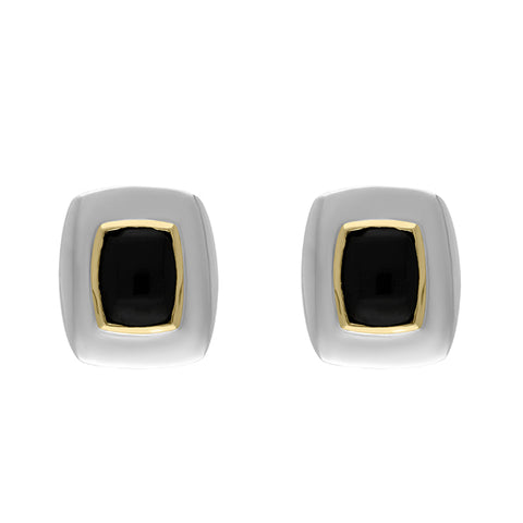 Sterling Silver Whitby Jet Oblong Stud Earrings D 0155