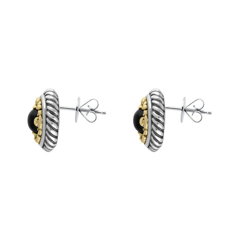Sterling Silver Whitby Jet Rope Edge Stud Earrings D