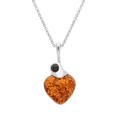 Sterling Silver Whitby Jet Amber Heart Necklace, P3557.