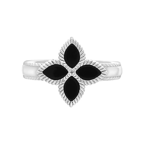 Sterling Silver Whitby Jet Eden Marquise Flower Ring