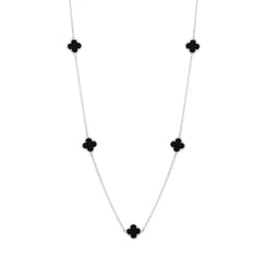 Sterling Silver Whitby Jet Bloom Four Leaf Clover Ball Edge Necklace, N1154