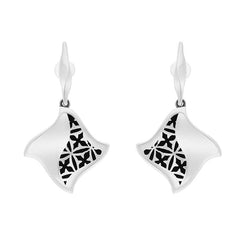 Sterling Silver Whitby Jet Filigree Gothic Square Drop Earrings, E1589
