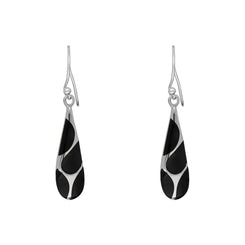 Sterling Silver Whitby Jet Four Stone Slim Tear Drop Earrings E594