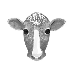 Sterling Silver Whitby Jet Large Cow Bar Brooch M376