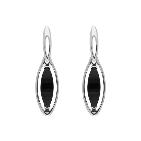Sterling Silver Whitby Jet Marquise Open Edge Drop Earrings E1560
