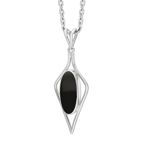 Sterling Silver Whitby Jet Oval Open Frame Necklace Punq0007657