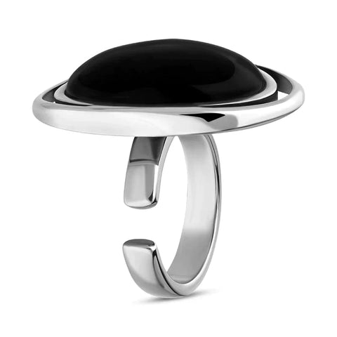 Sterling Silver Whitby Jet Oval Split Frame Statement Ring, R517_2.