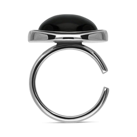 Sterling Silver Whitby Jet Oval Split Frame Statement Ring, R517_3.