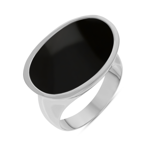 Sterling Silver Whitby Jet Oval Statement Ring, R838.