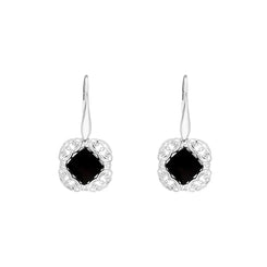 Sterling Silver Whitby Jet Rhombus Cushion Drop Earrings, E1901