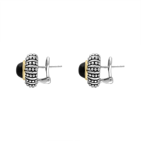 Sterling Silver Whitby Jet Round Beaded Edge Omega Clip Earrings D
