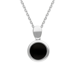 Sterling Silver Whitby Jet Round Open Back Necklace