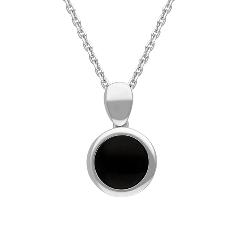 Sterling Silver Whitby Jet Round Open Back Necklace