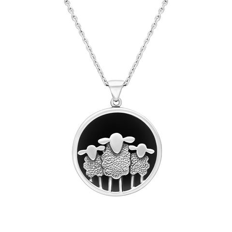 Sterling Silver Whitby Jet Round Sheep Pendant