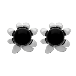 Sterling Silver Whitby Jet Small Round Petal Edge Stud Earrings E2571