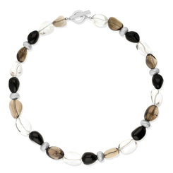 Sterling Silver Whitby Jet Smokey Quartz Bead Necklace D NUNQ0000540.