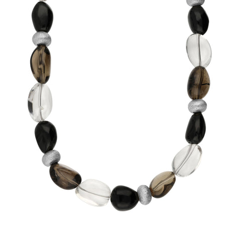 Sterling Silver Whitby Jet Smokey Quartz Bead Necklace D