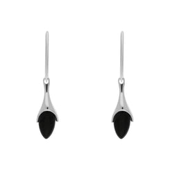 Sterling Silver Whitby Jet Tapered Marquise Drop Earrings E756