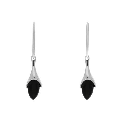 Sterling Silver Whitby Jet Tapered Marquise Drop Earrings E756