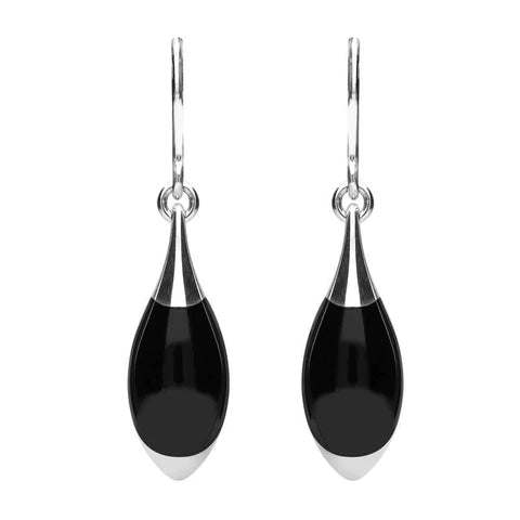Sterling Silver Whitby Jet Half Pear Drop Hook Earrings E1233