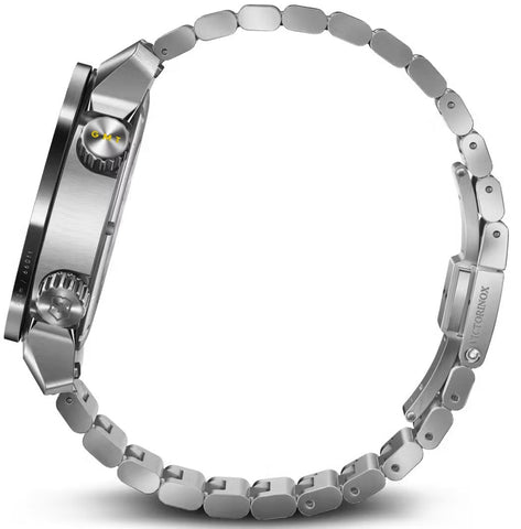 Silver watch with a detailed metal band on a white background