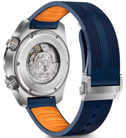 Watch with blue and orange strap on a white background