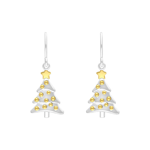 Yellow Gold Plated Sterling Silver Christmas Tree Hook Earrings E2612