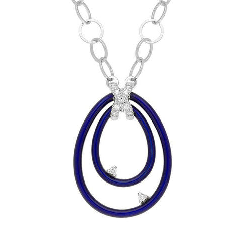 W Hamond 18ct White Gold Diamond Blue Enamel Open Pear Loop Necklace, F2536_BL_