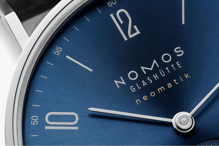 Nomos Glashutte Tangente Neomatik Blue Gold Sapphire Crystal Watch