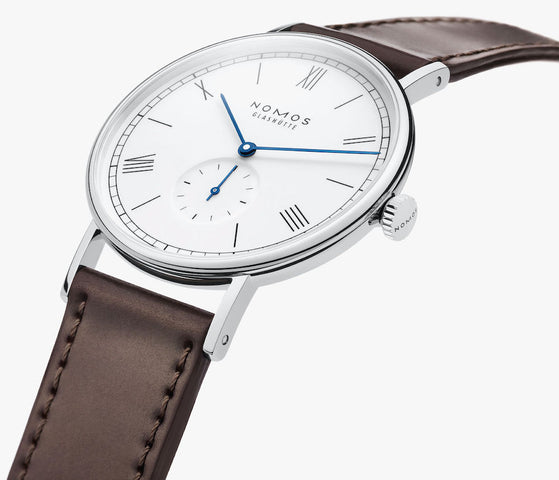 Nomos Glashutte Ludwig 38 White Enamel Steel Back Watch