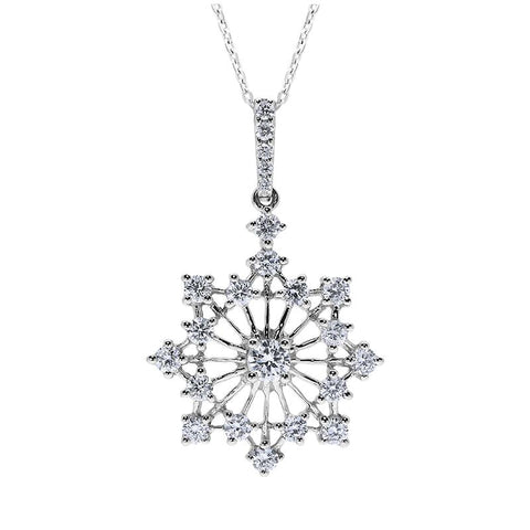 18ct White Gold 0.43ct Diamond Snowflake Necklace. P2829.