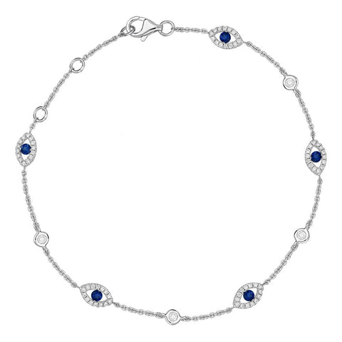 18ct White Gold Sapphire Diamond Marquise Bracelet. B1090.