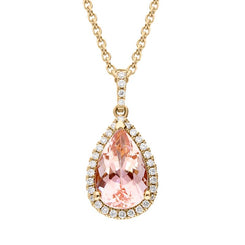 18ct Rose Gold 2.02ct Morganite 0.16ct Diamond Pear Cut Necklace PJW372
