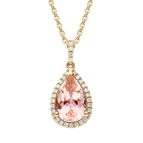 18ct Rose Gold 2.02ct Morganite 0.16ct Diamond Pear Cut Necklace PJW372