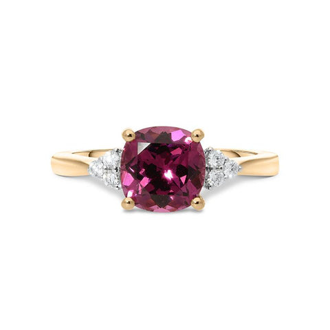 18ct Rose Gold 2.17ct Garnet Diamond Cushion Cut Ring, PJW-362.