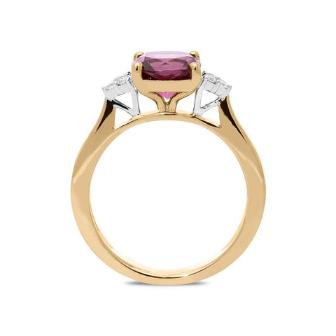 18ct Rose Gold 2.17ct Garnet Diamond Cushion Cut Ring, PJW-362.
