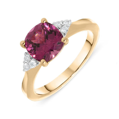 18ct Rose Gold 2.17ct Garnet Diamond Cushion Cut Ring, PJW-362.