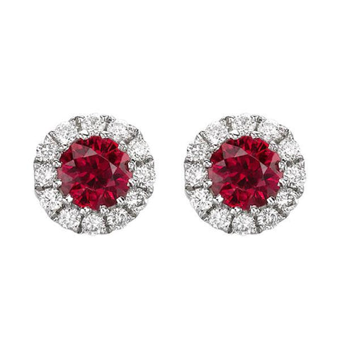 18ct White Gold 0.11ct Diamond Ruby Round Cluster Stud Earrings, 36845V11.